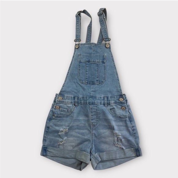 YMI Distressed Denim Overall Shorts Size 3 Blue NWOT - Picture 1 of 4